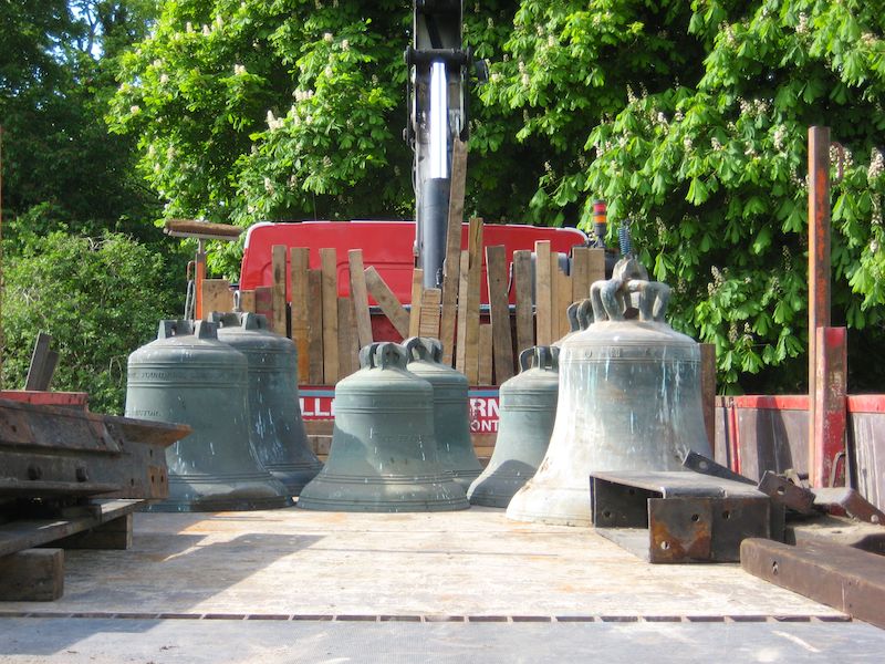 The Saxlingham bells along with North Tuddenham's loaded on the lorry