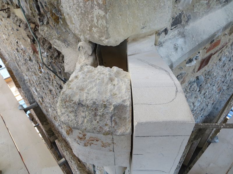 Block from the top showing the join with the tower and water pipe